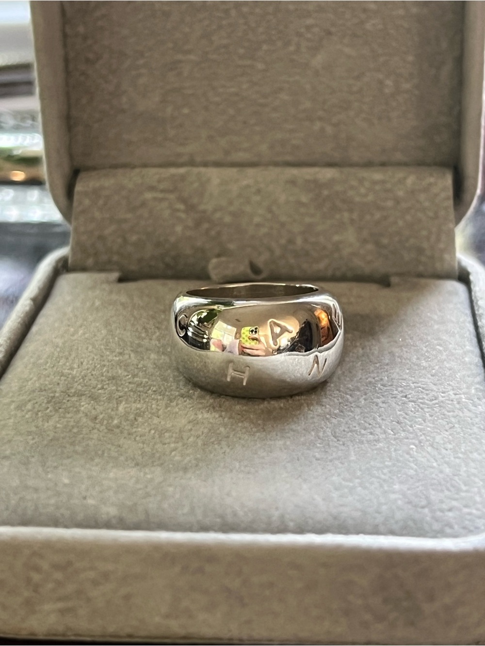 Vintage Chanel Sterling Silver Logo Ring Size 52 US 6 & Receipt